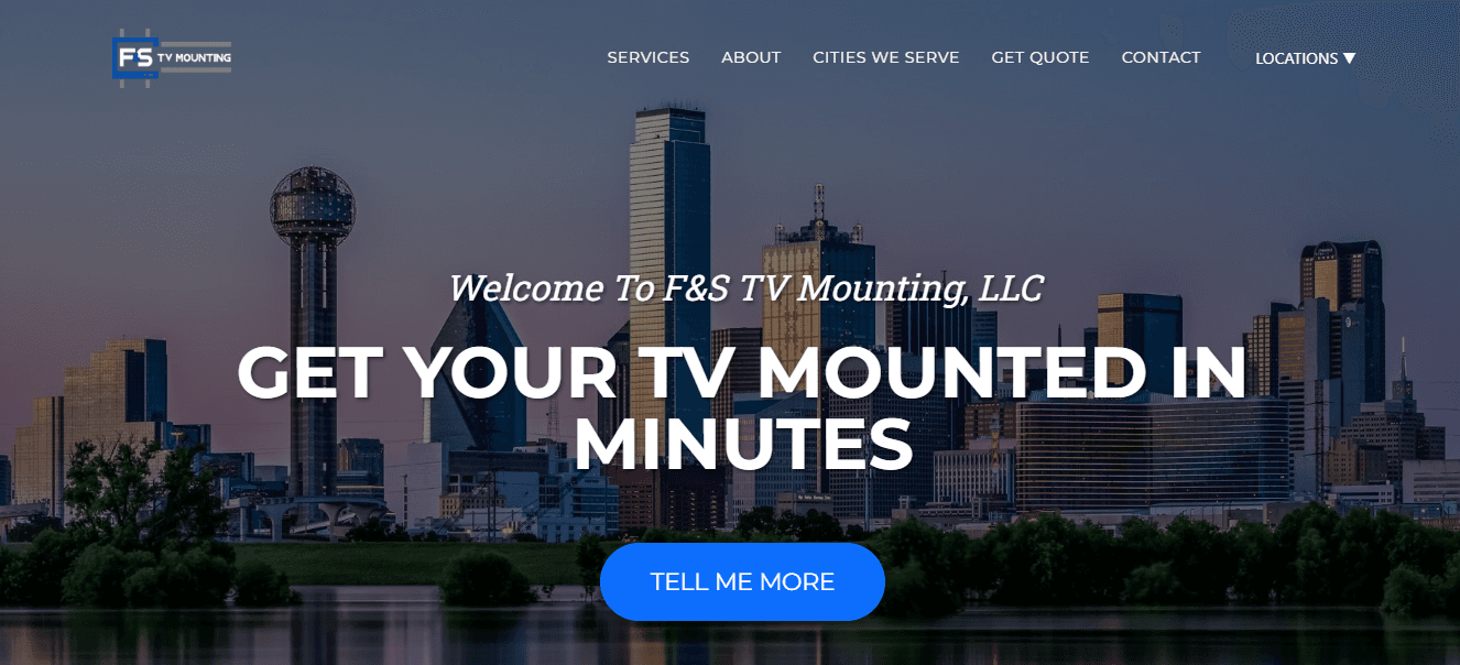 Portada del sitio web F&S TV Mounting con servicios de instalacion de televisores